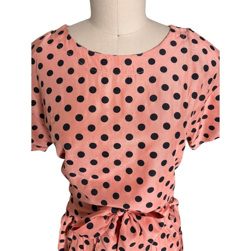 Polka Dot Wooga Shorts and Top Set w/ Sleeve Belted Pockets 90s S Peach Vintage - Picture 3 of 9